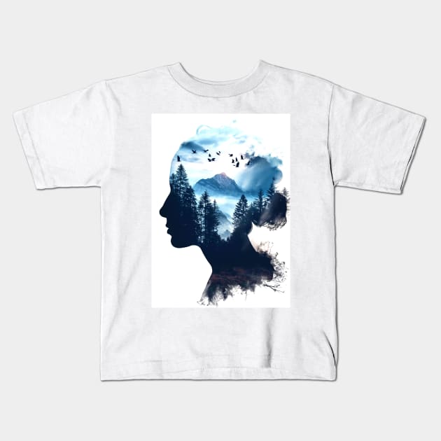 Woman Double Exposure Kids T-Shirt by Durro